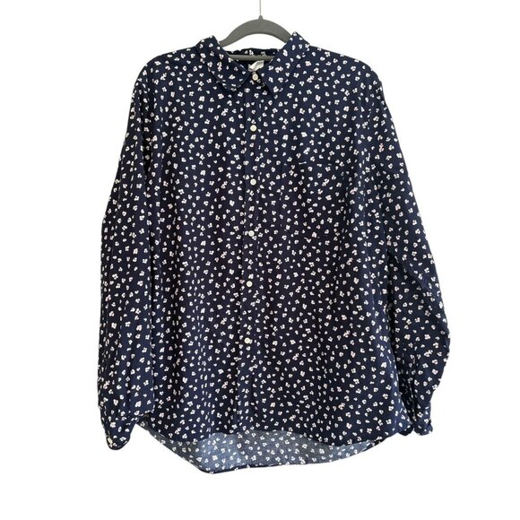 GAP Women's Navy Blue Button-Up Shirt White Floral Print Size XL - Picture 1 of 8